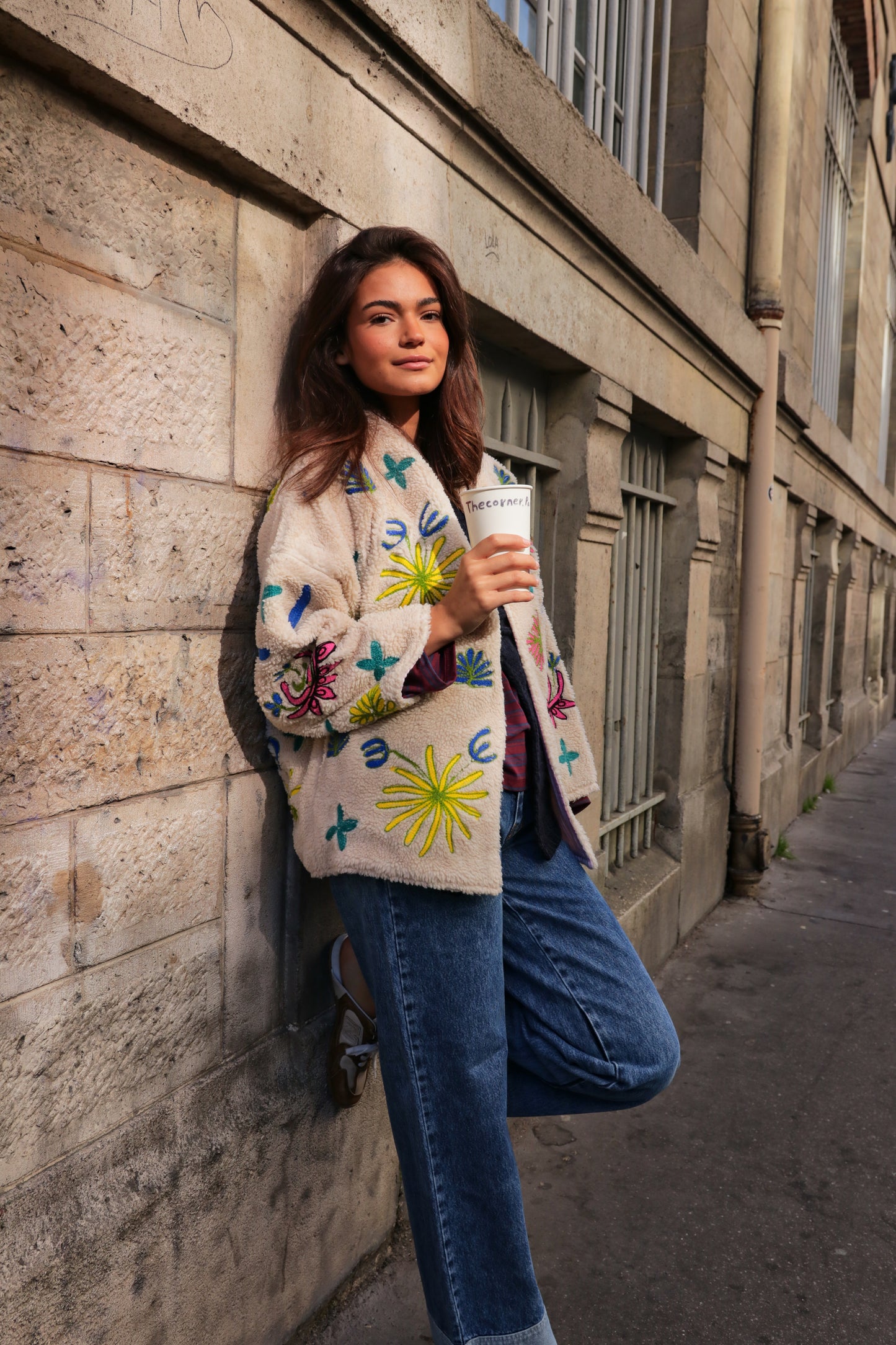 Veste sherpa brodée Soleil