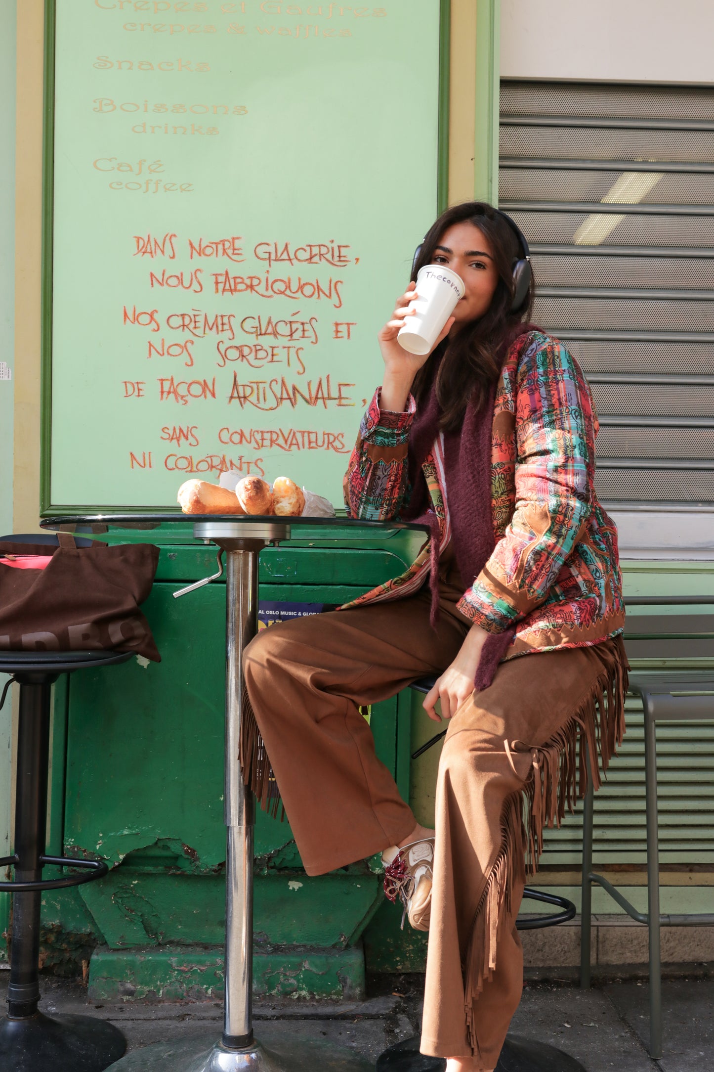 Pantalon en suedine à frange Cappuccino