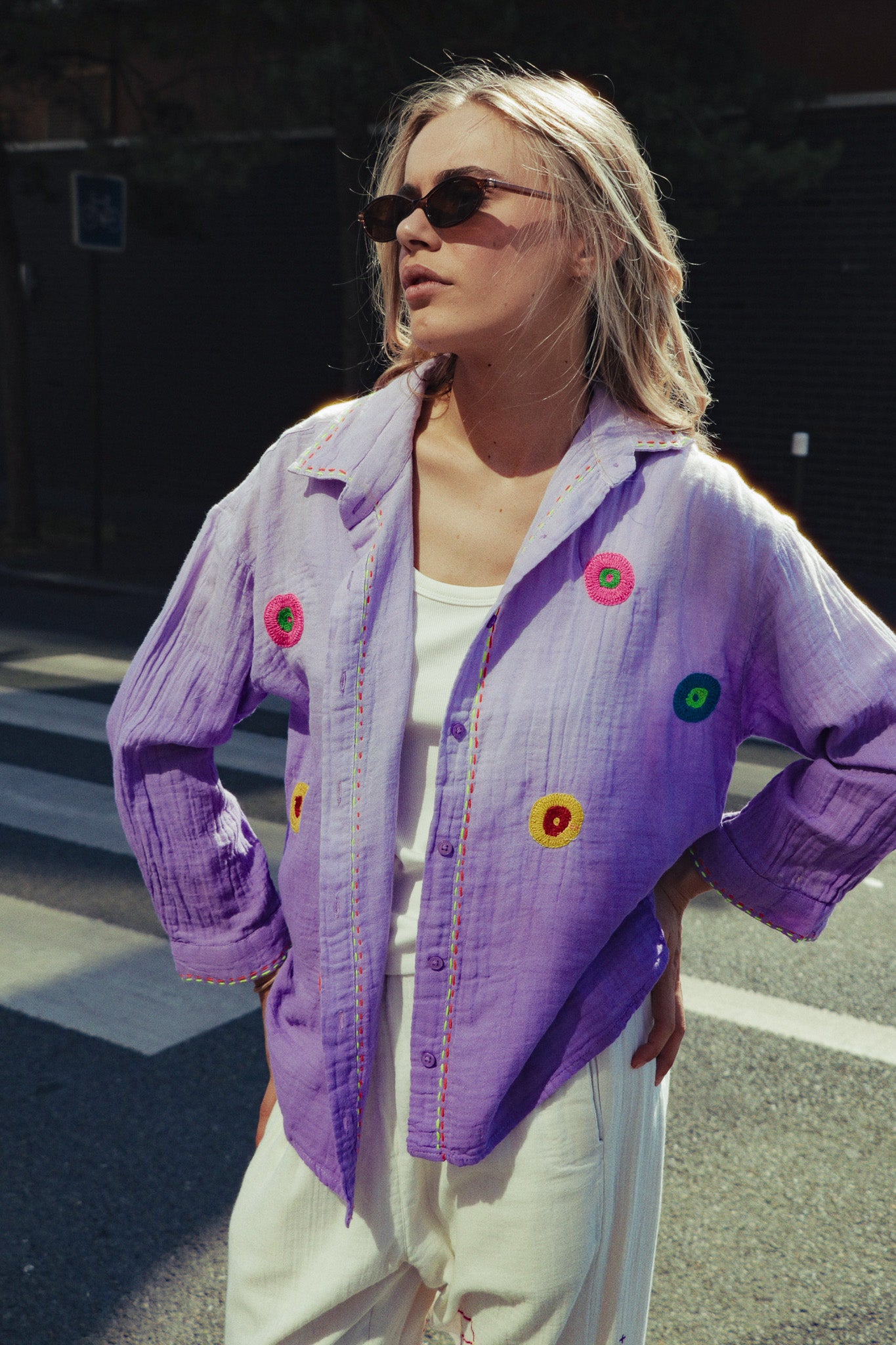 Chemise Lilas Brodée
