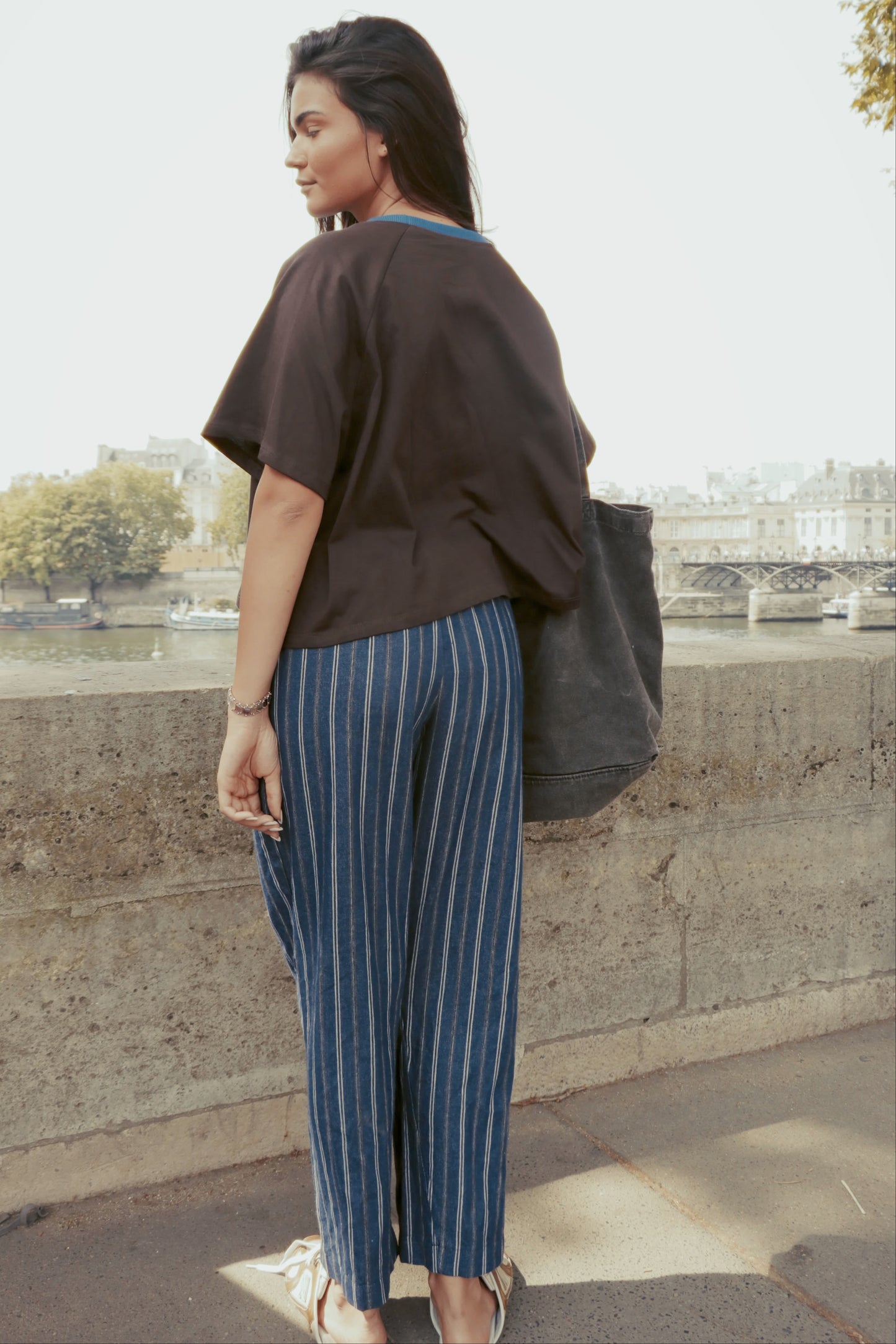 Pantalon Rayé Blu
