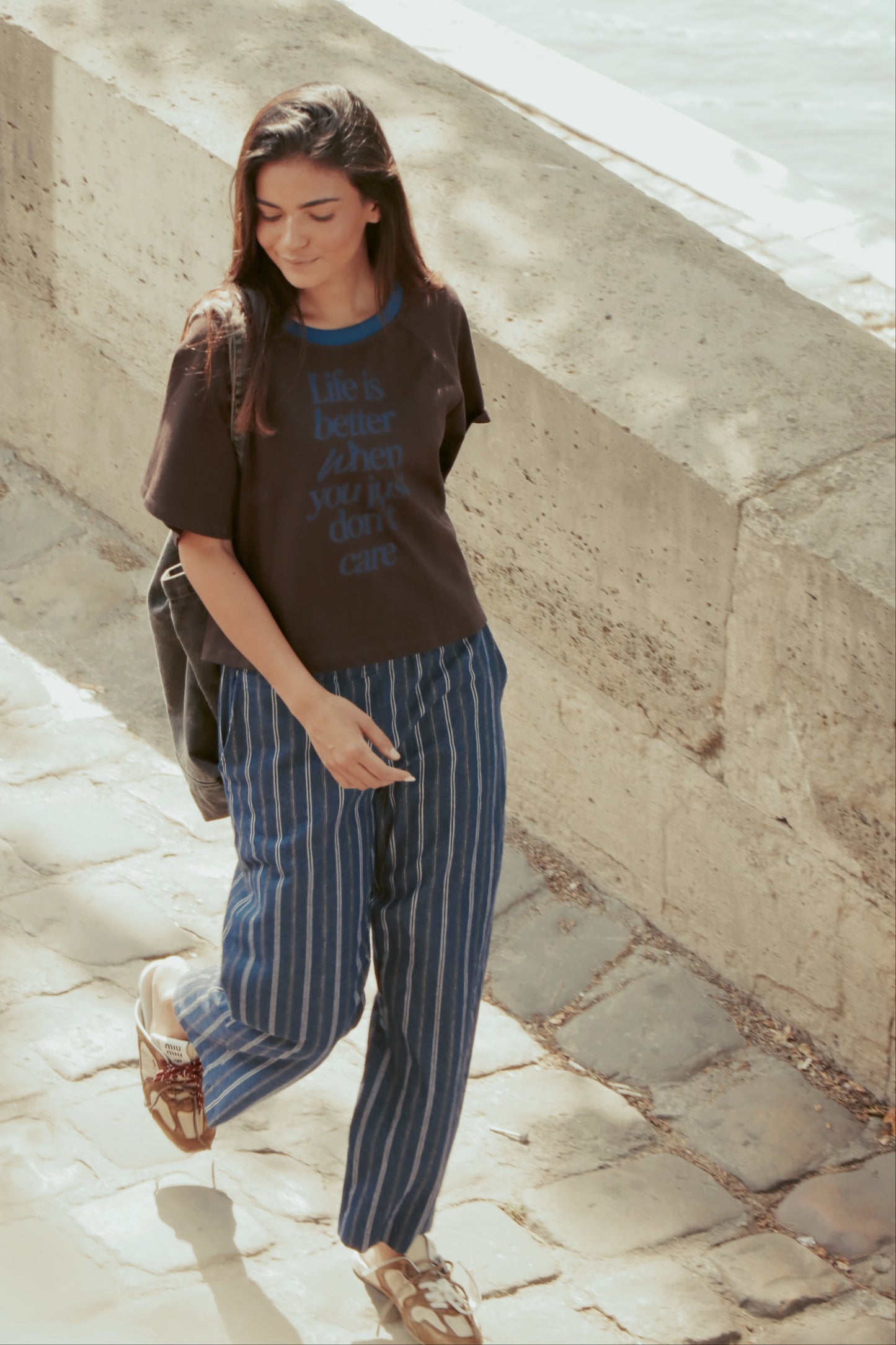 Pantalon Rayé Blu