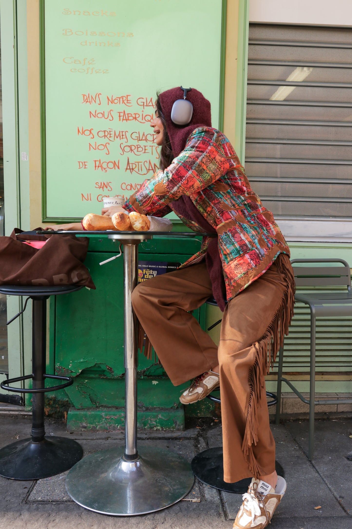 Pantalon en suedine à frange Cappuccino