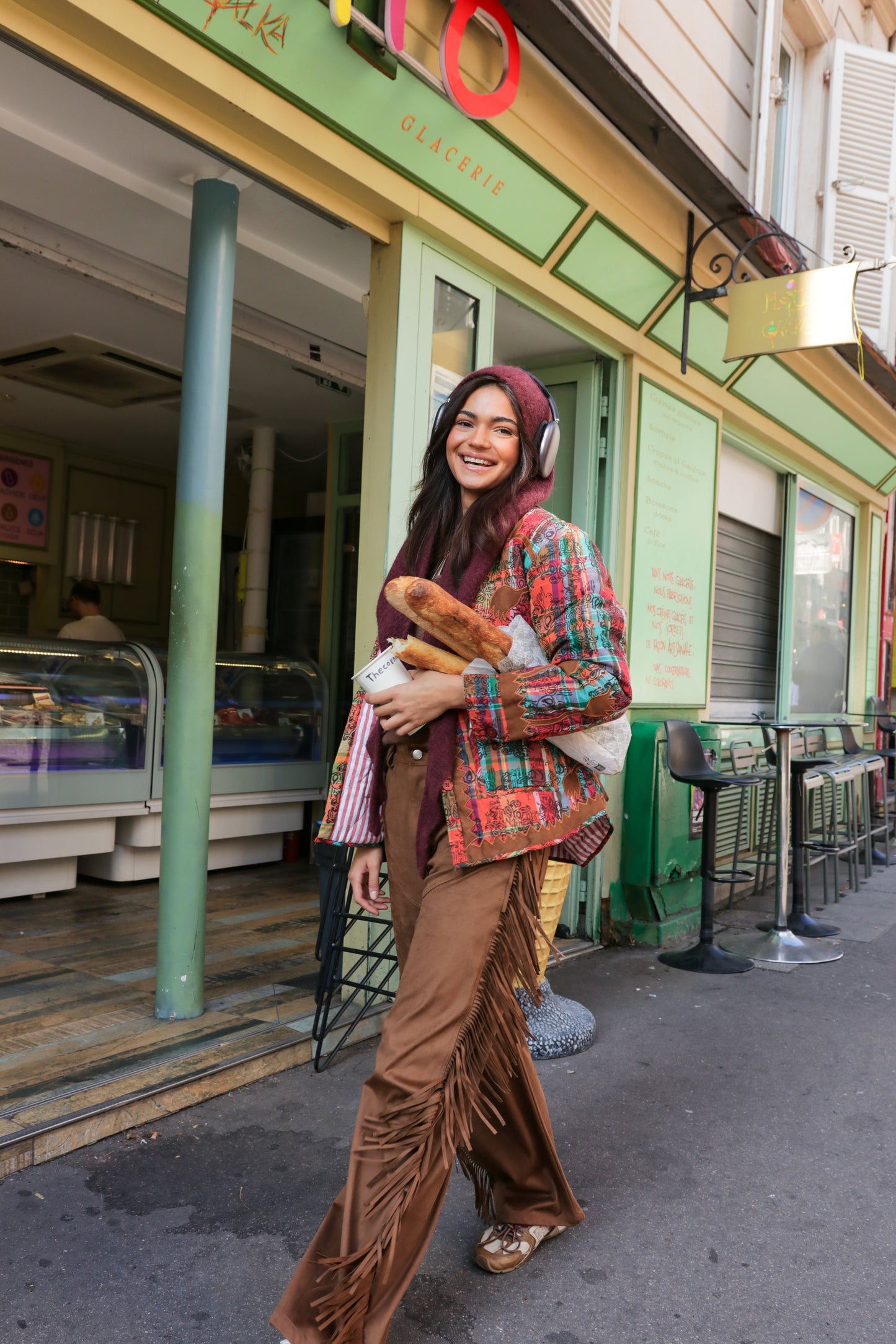 Pantalon en suedine à frange Cappuccino