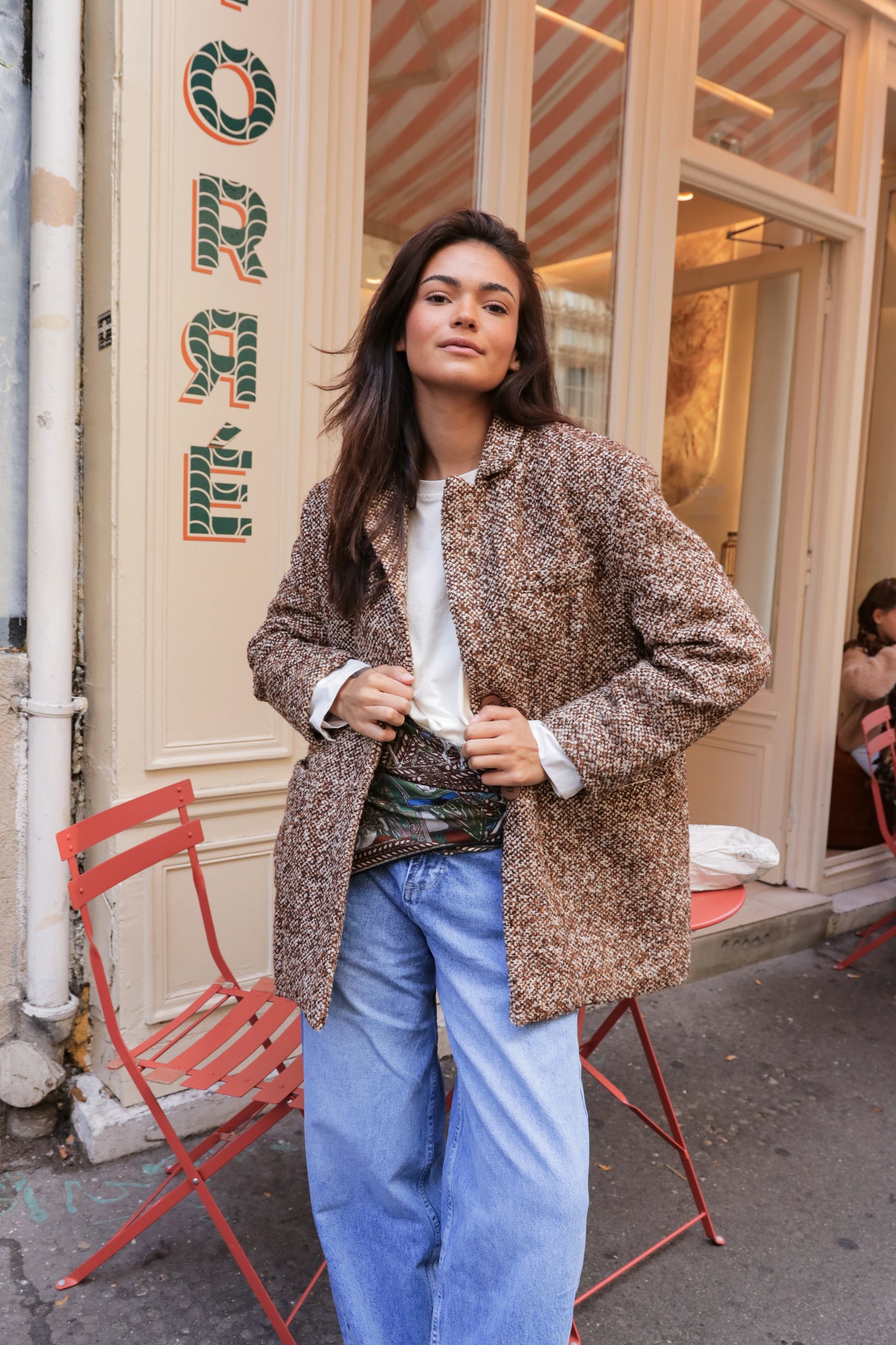 Blazer en tweed oversize Coffee