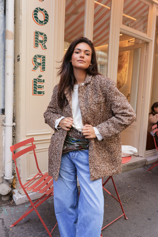 Blazer en tweed oversize Coffee