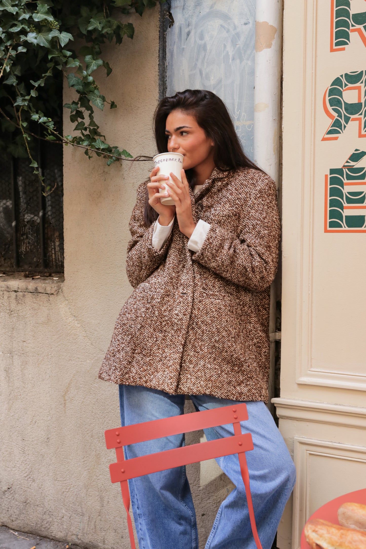 Blazer en tweed oversize Coffee