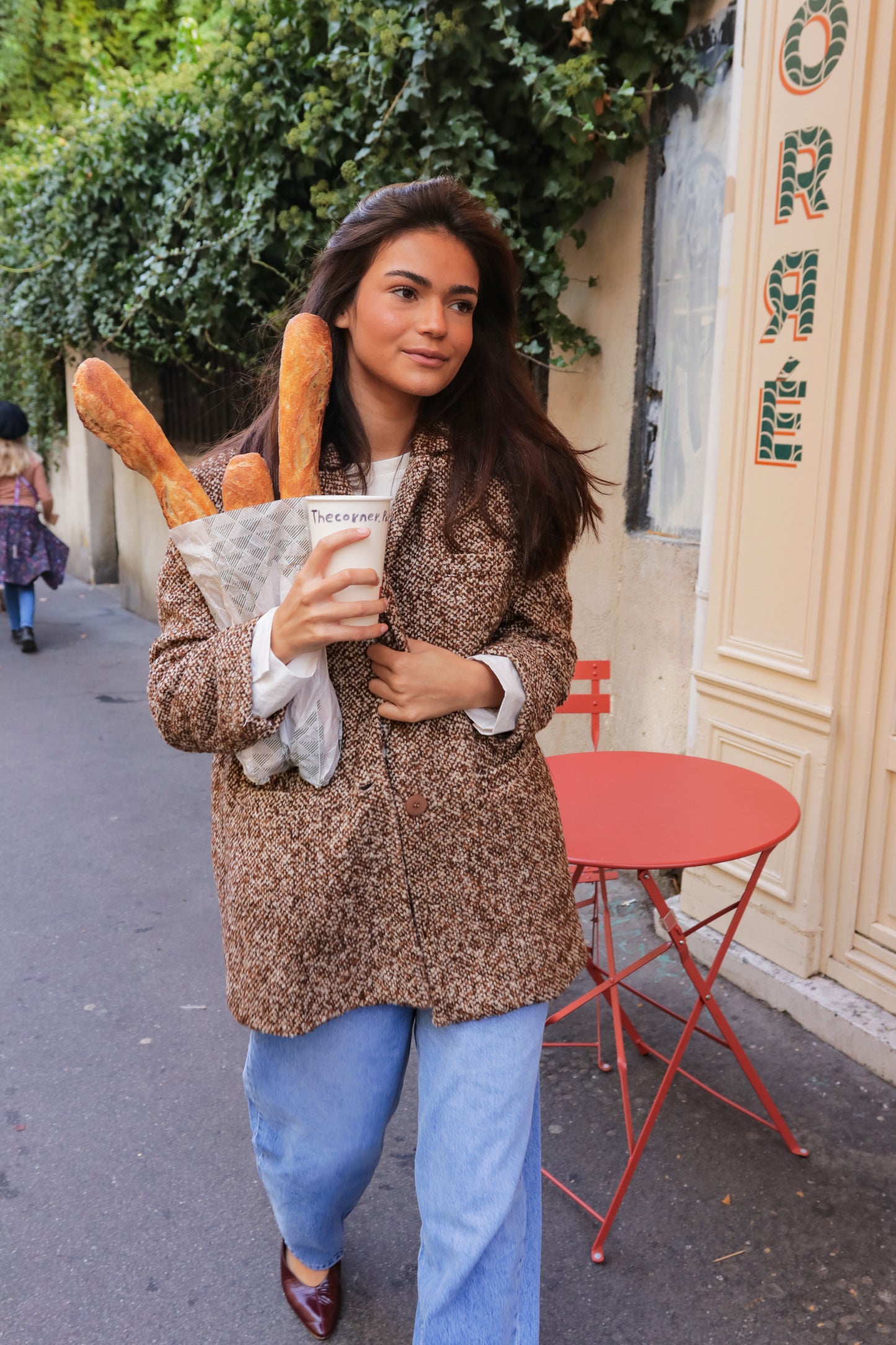 Blazer en tweed oversize Coffee