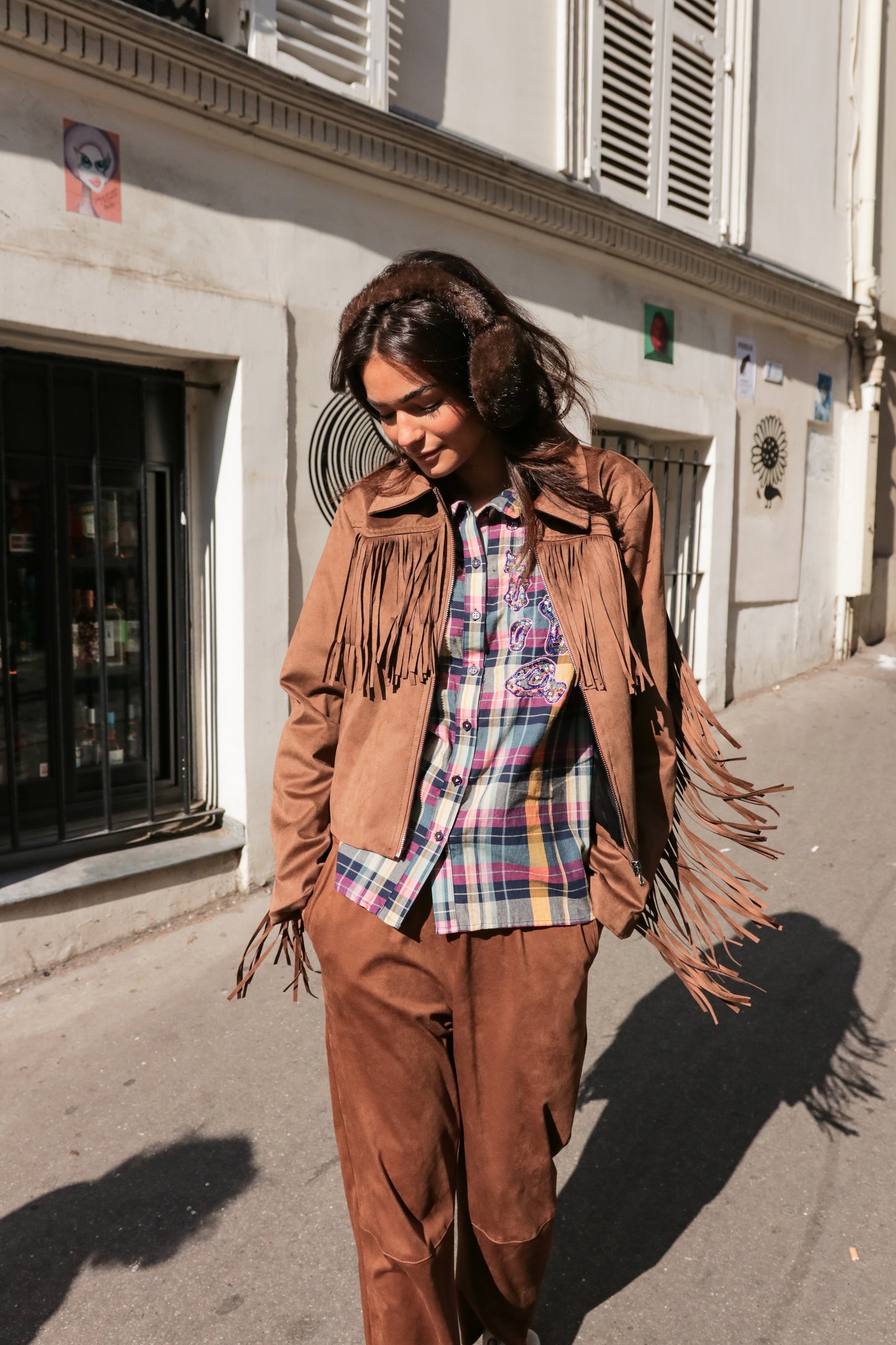 Veste en suédine à frange "Sia"