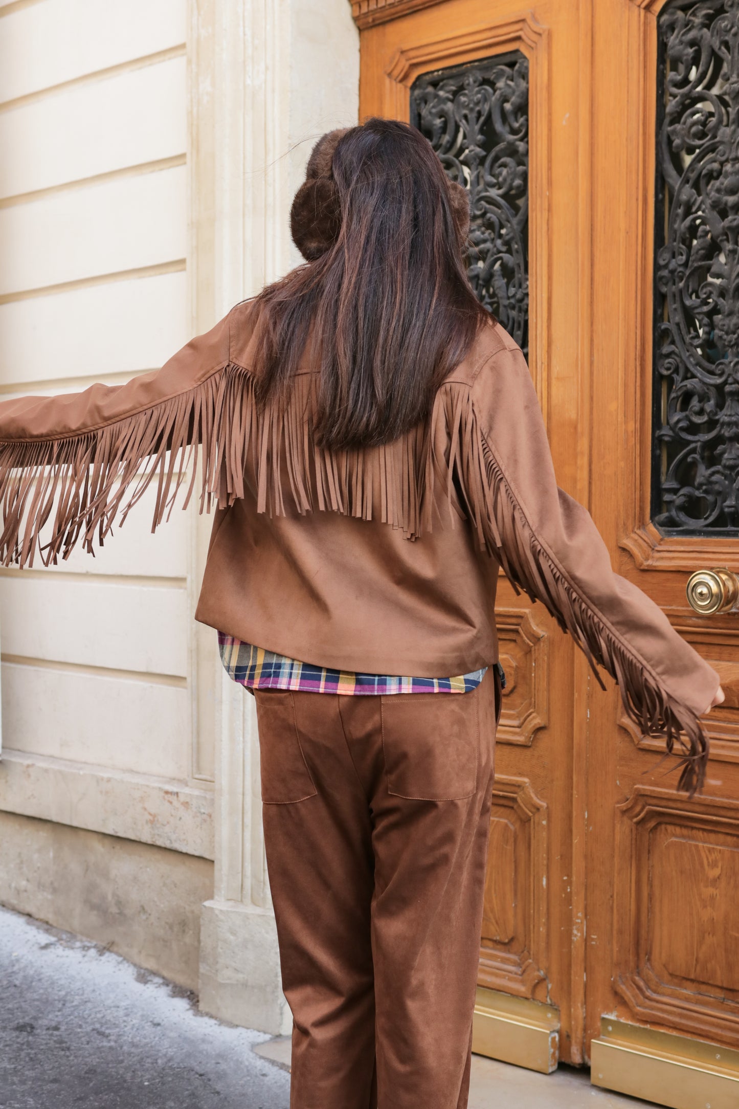 Veste en suédine à frange "Sia"