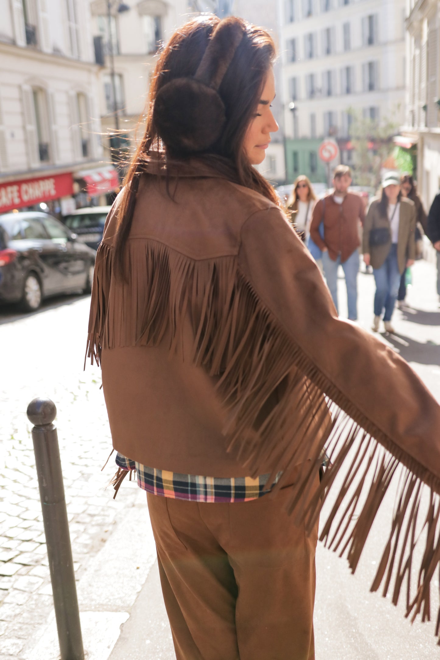 Veste en suédine à frange "Sia"