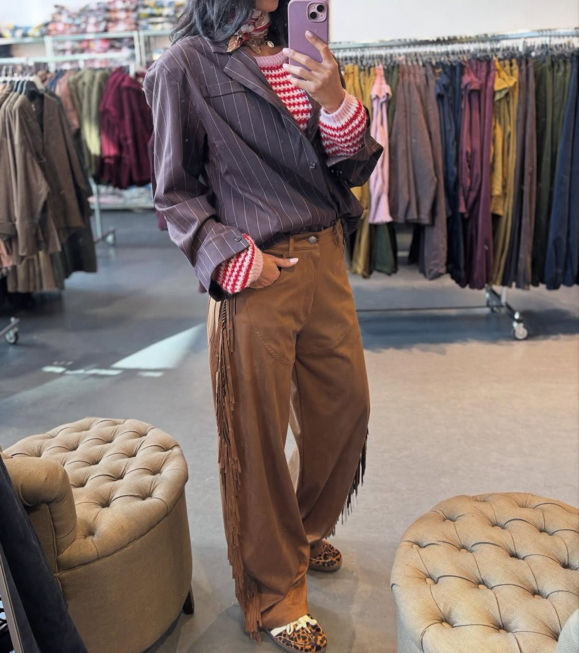 Pantalon en suédine à frange "Arizona"