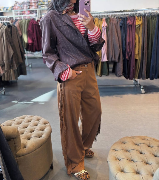 Pantalon en suédine à frange "Arizona"