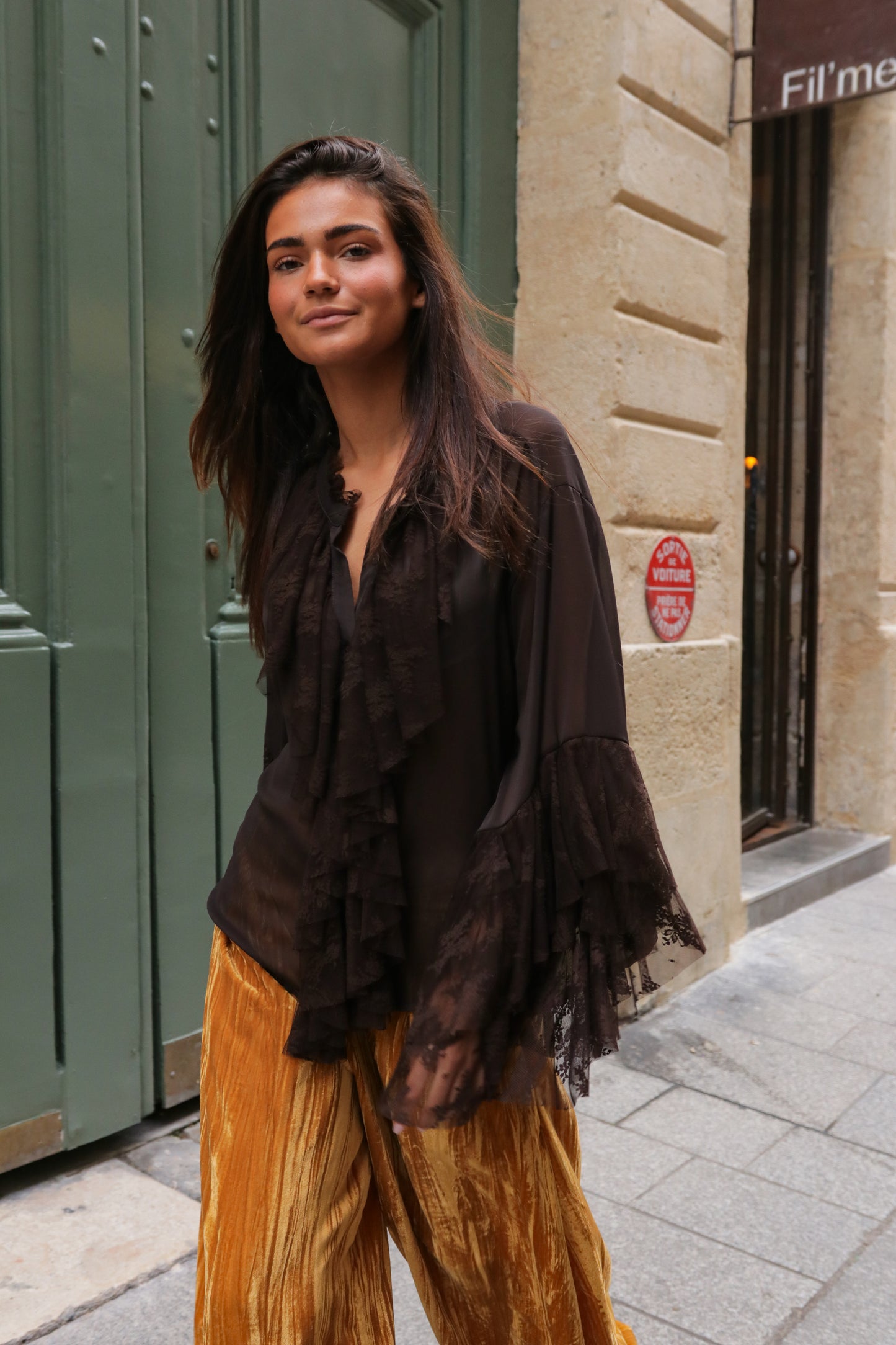 Chemise Volants Chocolat