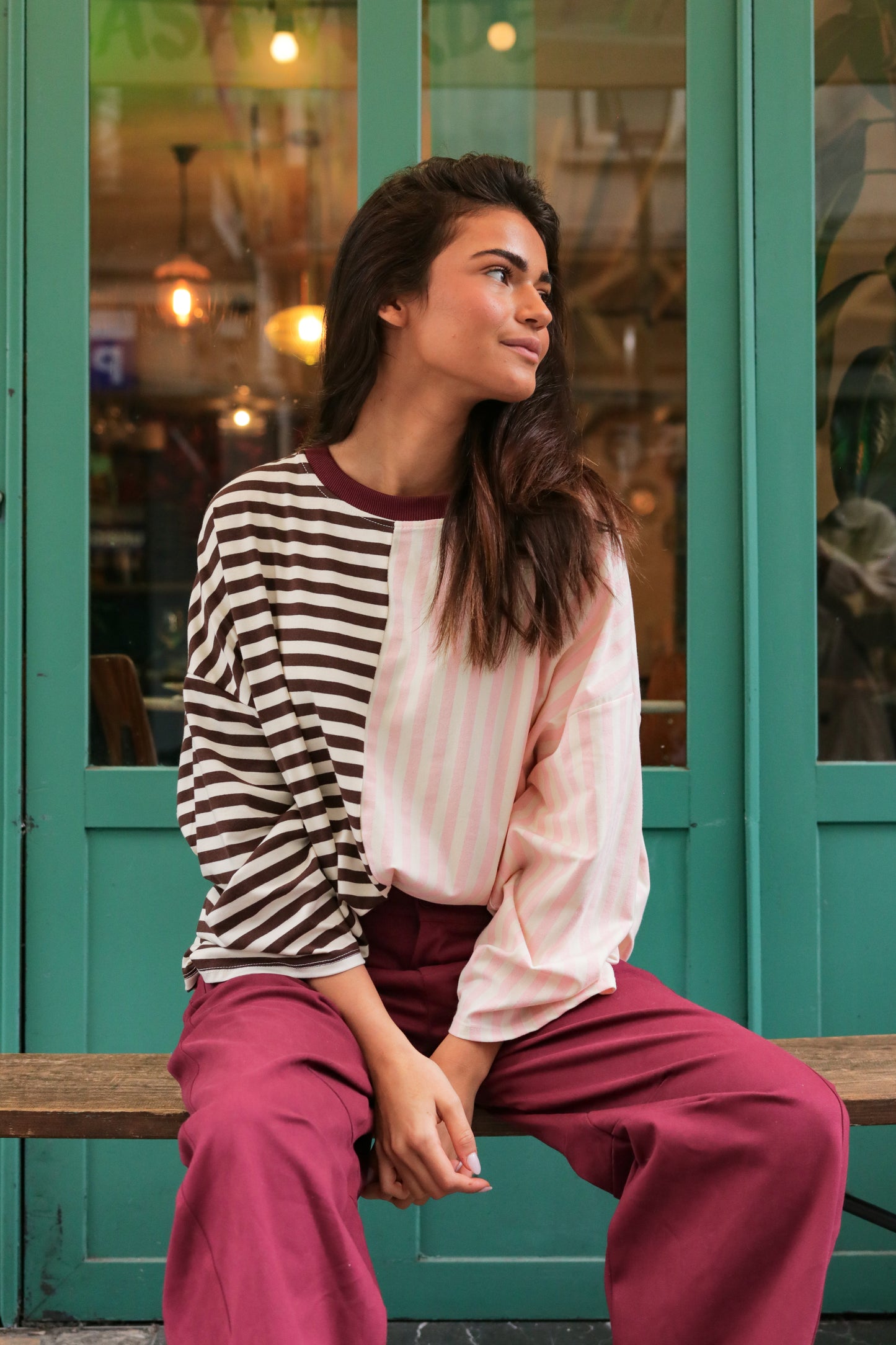 Top Rayures Cacao Rose